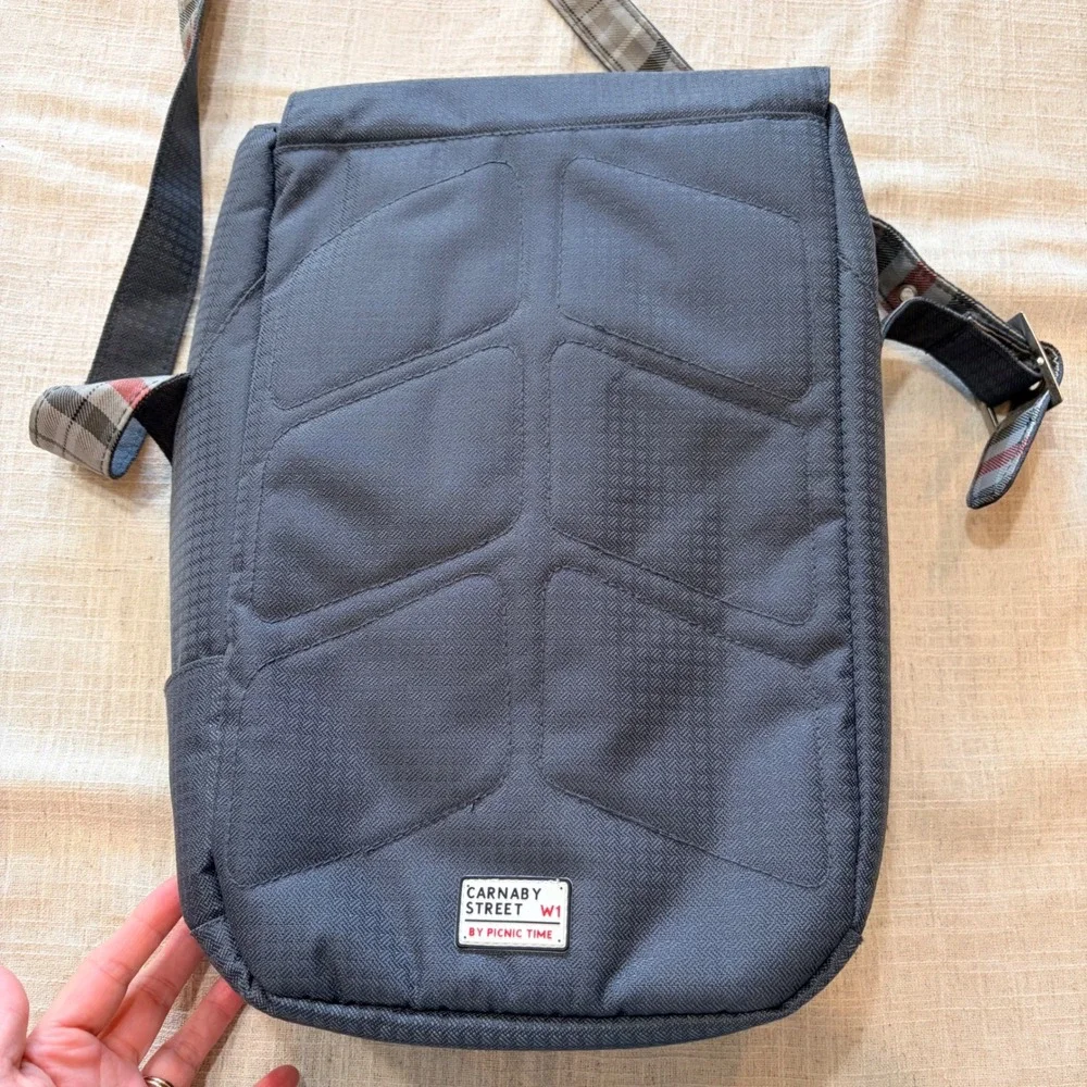Carnaby Street by Picnic Time Gray Plaid Lined‎ Messenger Crossbody Bag